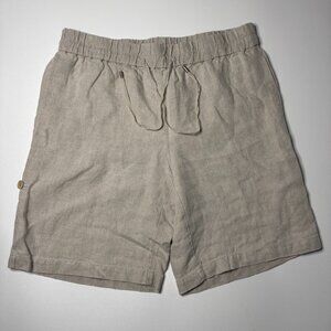 Eileen Fisher Shorts Womens Medium Beige Linen Pull On Relaxed Fit Summer Casual